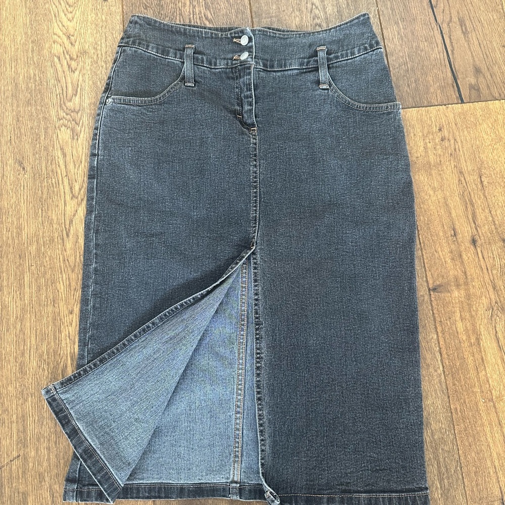 Skirt by United colors of Benetton grey denim midi with front slit size small